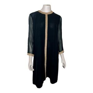 GLORIA SWANSON Puritan Forever Young 1960's Black & Gold Sheer Sleeve Dress